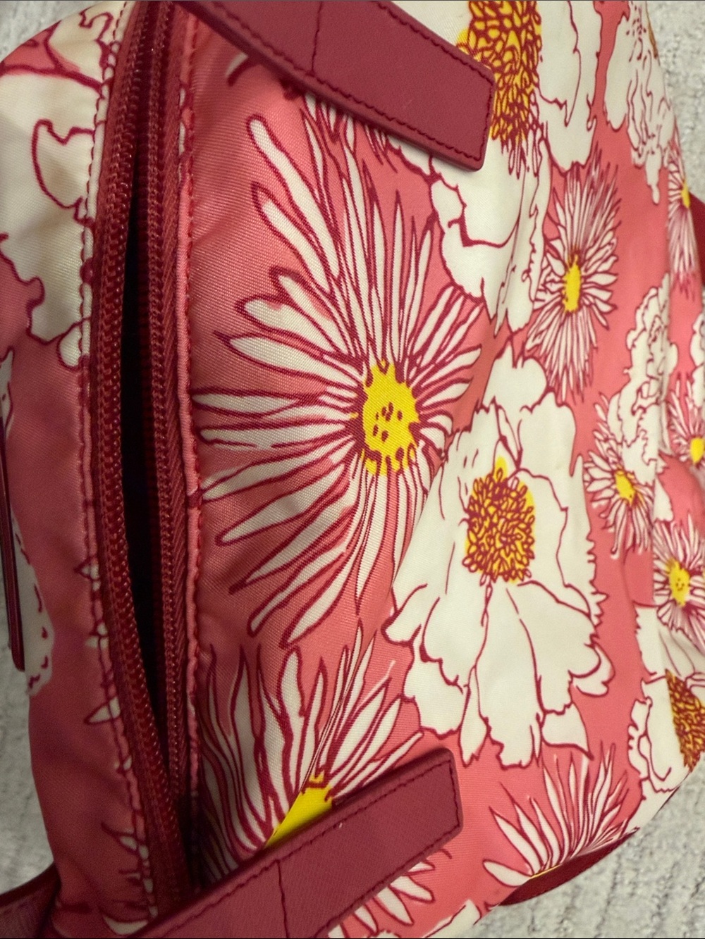 Prada Pink Floral Tote with Red Strap - Picture 9 of 12